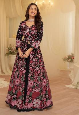 Black georgette sequins readymade suits free size up to 42 1