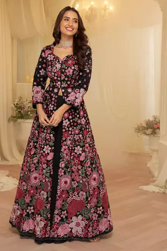 Black georgette sequins readymade suits free size up to 42
