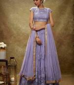 lavender net embroidered semi-stitched lehenga set