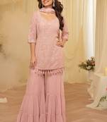 Pink georgette sequins readymade suits free size up to 42