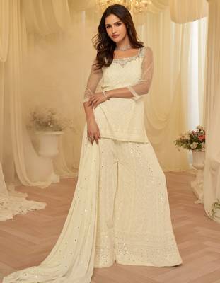 Off white georgette sequins readymade suits free size up to 42 1
