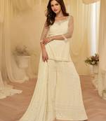 Off white georgette sequins readymade suits free size up to 42
