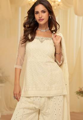 Off white georgette sequins readymade suits free size up to 42 2