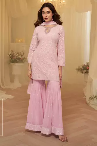 Pink georgette sequins readymade suits free size up to 42