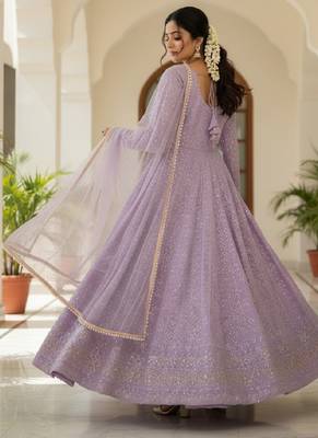 Light purple fuax blooming  party wear embroidery  suit set 2