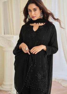 Black art silk sequins readymade suits free size up to 42 2
