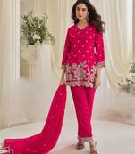 Pink art silk sequins readymade suits free size up to 42