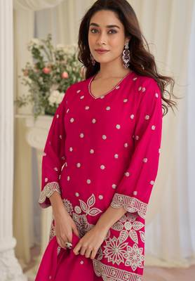Pink art silk sequins readymade suits free size up to 42 2