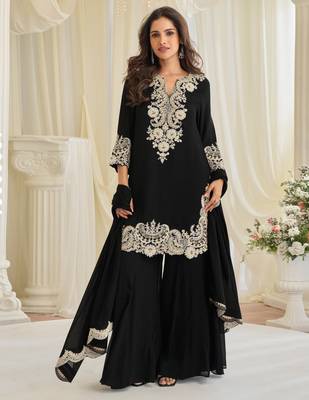 Black art silk sequins readymade suits free size up to 42 1