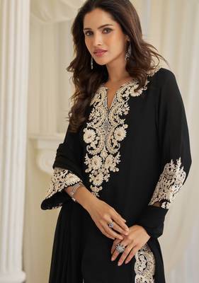 Black art silk sequins readymade suits free size up to 42 2