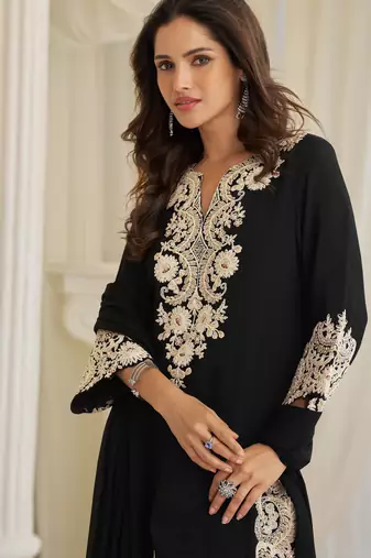 Black art silk sequins readymade suits free size up to 42