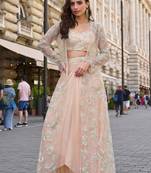 Peach crepe sequins readymade suits free size up to 42