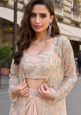 Peach crepe sequins readymade suits free size up to 42 2