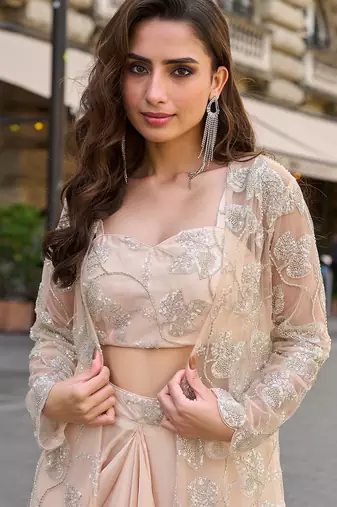 Peach crepe sequins readymade suits free size up to 42