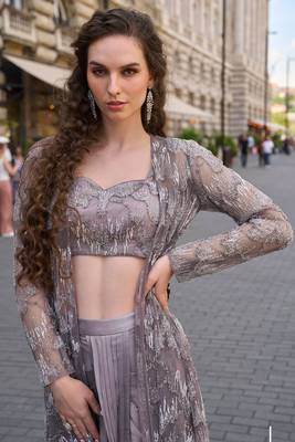 Grey crepe sequins readymade suits free size up to 42 2
