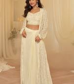 Off white georgette sequins readymade suits free size up to 42