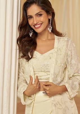 Off white georgette sequins readymade suits free size up to 42 2
