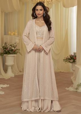 Pink georgette sequins readymade suits free size up to 42 1