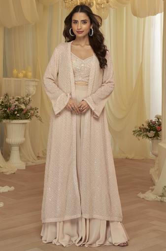 Pink georgette sequins readymade suits free size up to 42