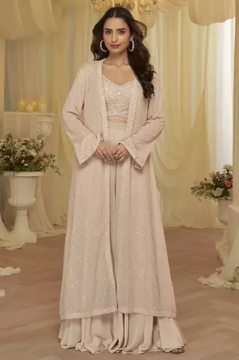 Pink georgette sequins readymade suits free size up to 42