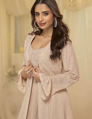 Pink georgette sequins readymade suits free size up to 42 2