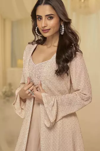 Pink georgette sequins readymade suits free size up to 42