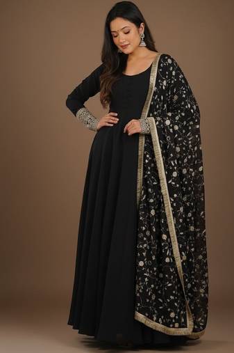 Black embroidered pure georgette salwar suit