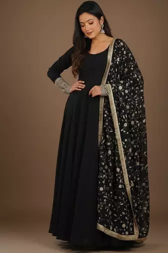 Black embroidered pure georgette salwar suit