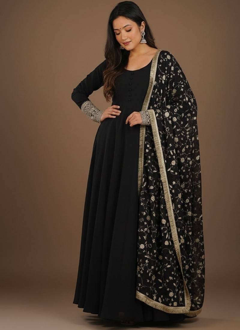 Black embroidered pure georgette salwar suit