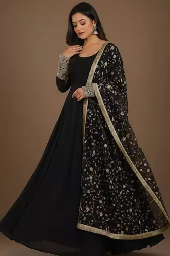 Black embroidered pure georgette salwar suit