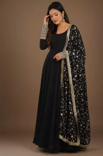 Black embroidered pure georgette salwar suit