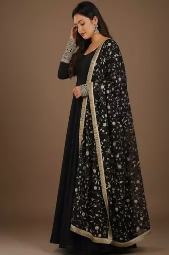 Black embroidered pure georgette salwar suit