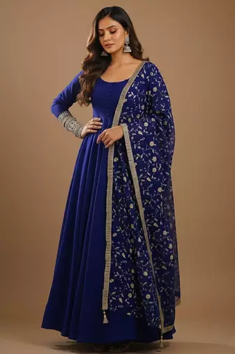Navy-blue embroidered pure georgette salwar suit