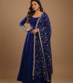 Navy-blue embroidered pure georgette salwar suit