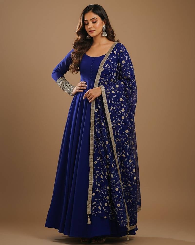 Navy-blue embroidered pure georgette salwar suit