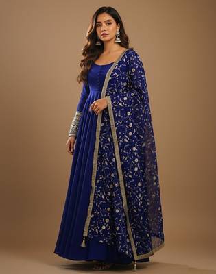Navy-blue embroidered pure georgette salwar suit 2