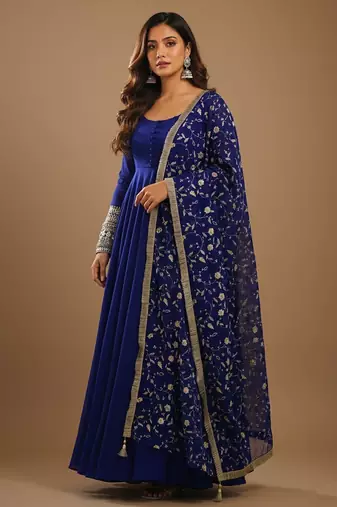 Navy-blue embroidered pure georgette salwar suit