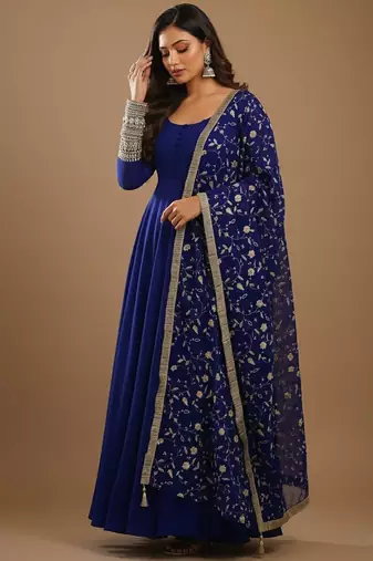 Navy-blue embroidered pure georgette salwar suit