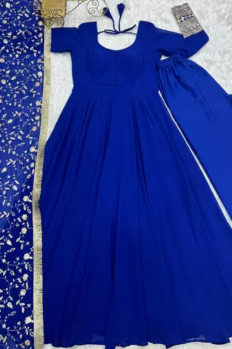 Navy-blue embroidered pure georgette salwar suit