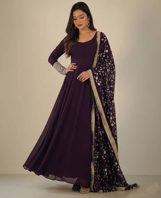 Purple embroidered pure georgette salwar suit 1