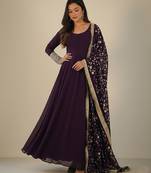 Purple embroidered pure georgette salwar suit