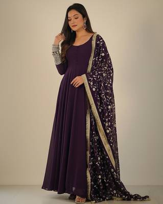 Purple embroidered pure georgette salwar suit 2