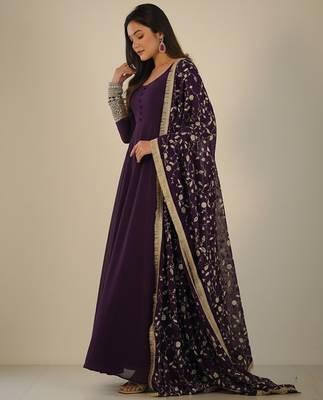 Purple embroidered pure georgette salwar suit 3
