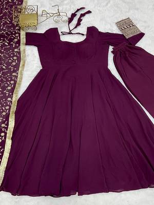 Purple embroidered pure georgette salwar suit 4
