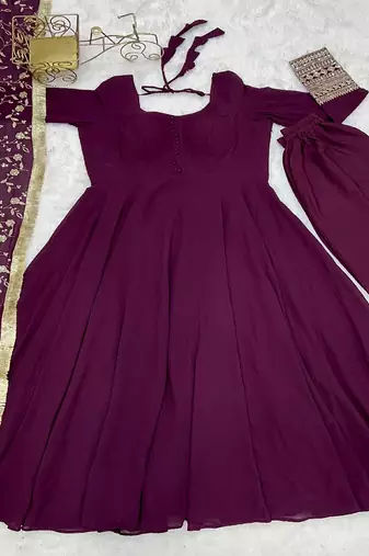 Purple embroidered pure georgette salwar suit