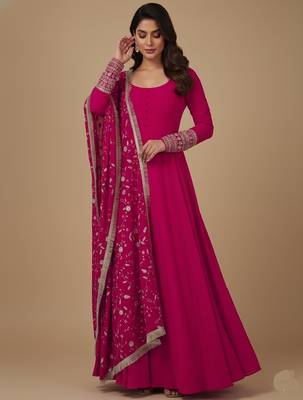 Rani-pink embroidered pure georgette salwar suit 1