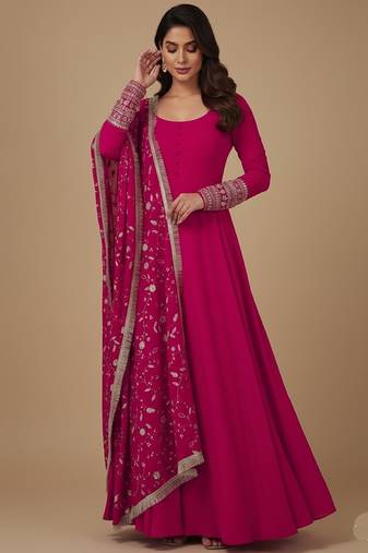 Rani-pink embroidered pure georgette salwar suit