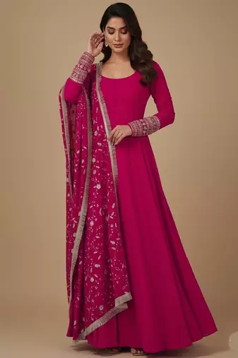 Rani-pink embroidered pure georgette salwar suit