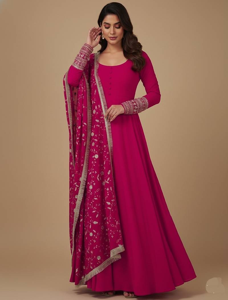 Rani-pink embroidered pure georgette salwar suit