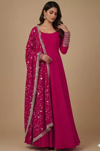 Rani-pink embroidered pure georgette salwar suit